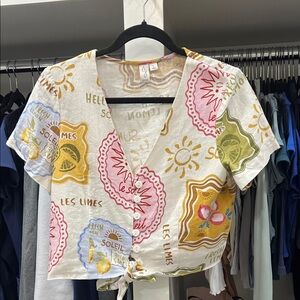 Joie Multicolor tropical Graphic crop top size small 6